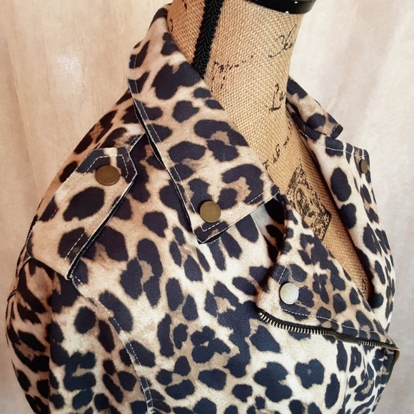 Easel Cheetah Leopard Moto Jacket Faux Suede Full Zip Size M - Picture 3 of 15